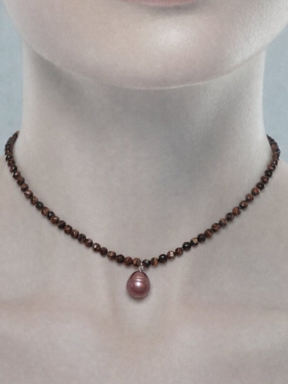 Faceted Burnt Red Tiger-Eye Gemstone Beads and Freshwater Pearl Pendant Necklace